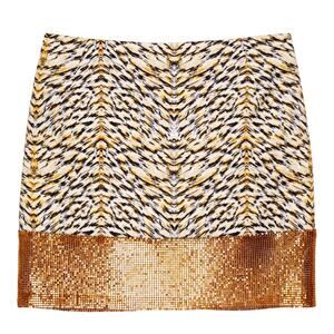 HM Conscious Cream & Gold Abstract Print Gold Chain Link Mini Skirt